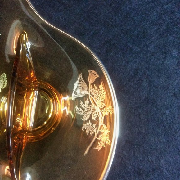 Vintage Amber Divided Dish Silver Flower Rim Plate Curved Tray Unique Home Decor - Picture 5 of 7